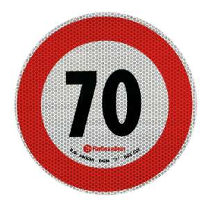 70 km/h Speed Limit Sticker, Ø20cm, European Standard Class 2, Reflective, Red & White - Car decal