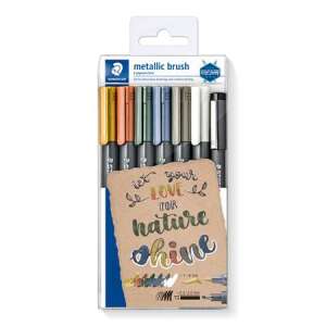 STAEDTLER Metallic Brush Pens, 6-piece set, 1-6 mm brush tip, for decorative drawing and creative lettering, metallic colors - Marker