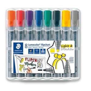 STAEDTLER Set de markere pentru flipchart, 2-5 mm, tăiate, STAEDTLER Lumocolor 356, 8 culori diferite 32350783 Markere whiteboard