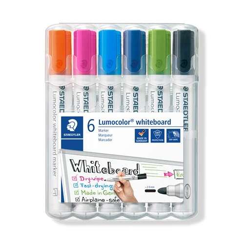 STAEDTLER Set de markere pentru tablă, 2 mm, conice, STAEDTLER Lumocolor 351, 6 culori diferite