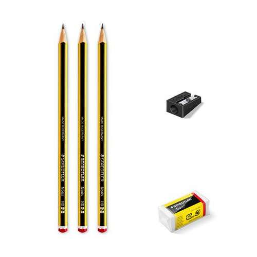 STAEDTLER Noris HB Graphite Pencils Set with Sharpener and Eraser