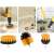 Drill brush set in use, cleaning bathroom, kitchen, and car surfaces collage