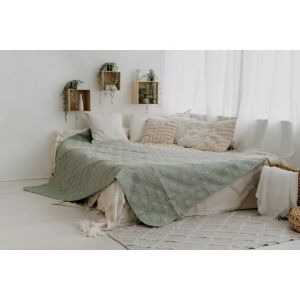 Naturtex Emily mohazöld ágytakaró egy ágyon, stílusos hálószobai környezetben - Ágytakaró
