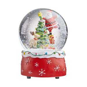 X-MAS zenélő hógömb, Mikulás rénszarvassal és karácsonyfával, Ø10cm 82754716 - Hógömb