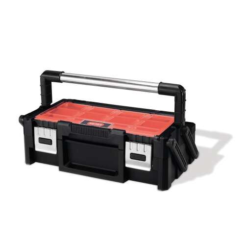 Keter 18" Cantilever Tool Box with 2 Organizers, black and red toolbox with handle