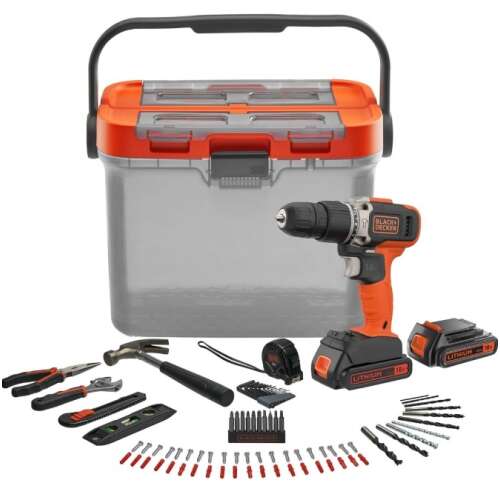 Black+Decker BCKSB03-QW 18V Cordless Drill Driver with 2 Batteries, Charger, and Tool Box