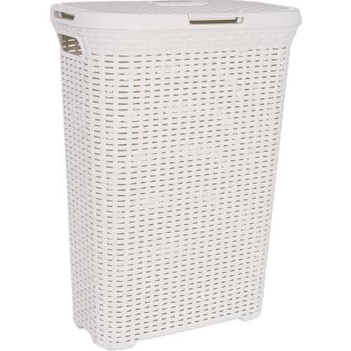 CURVER "STYLE" Rattan Effect Laundry Basket with Lid, 40L, Cream
