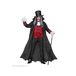 Dracula costume for men, size XXL, black cape, red vest, top hat, white gloves, cane - Costumes for adult