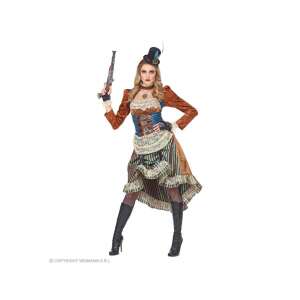 Kostium steampunk dla kobiet, brązowy i niebieski, z kapeluszem, rękawiczkami i pistoletem, rozmiar XL - Widmann Kostium dla dorosłych