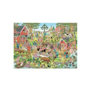 Puzzle Jan van Haasteren Festivalul Solstițiului de Vară 1000 piese, finalizat, prezentând ilustrația umoristică a unui festival suedez al Solstițiului de Vară - Puzzle 3D & Puzzle cu burete