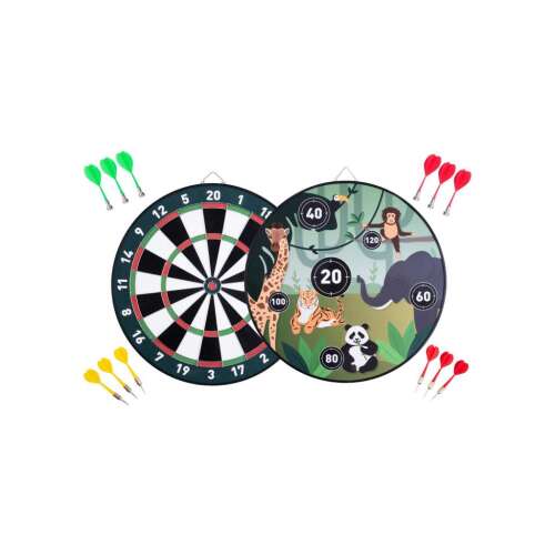 Kétoldalas mágneses darts tábla állatos mintával, 6 acélhegyű darts és 6 mágneses darts tartozik hozzá