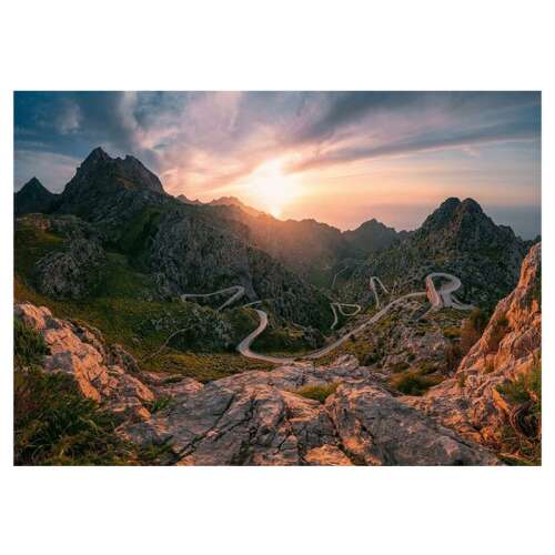 Serra de Tramuntana, Mallorca, krajobraz górski, zachód słońca, kręta droga, puzzle Ravensburger