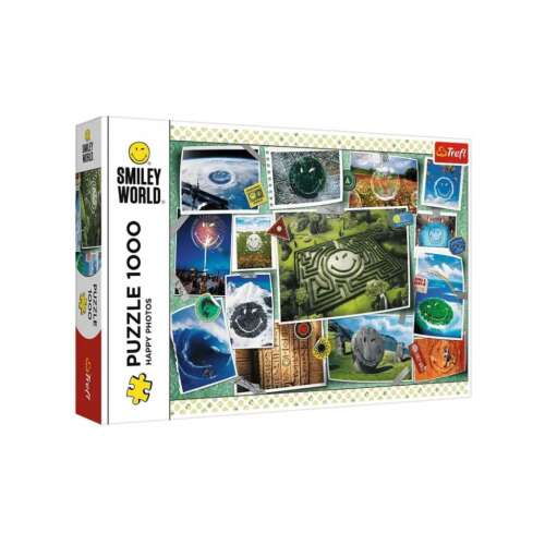 Smiley World 1000 darabos puzzle doboz, Trefl márka, a világon különböző helyeken található mosolygós arcok kollázsával