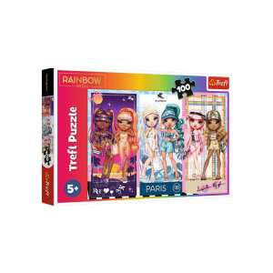 Puzzle Rainbow High de 100 piese de la Trefl, prezentând păpușile Rainbow High într-un decor parizian de vară - Trefl Puzzle