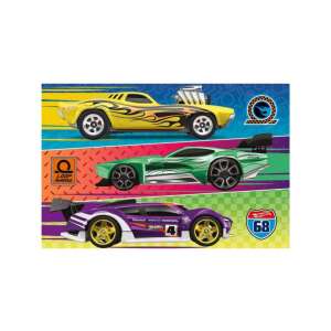 Hot Wheels 60-teiliges Puzzle mit drei Hot Wheels-Autos vor einem bunten Hintergrund - Puzzle & Rätsel
