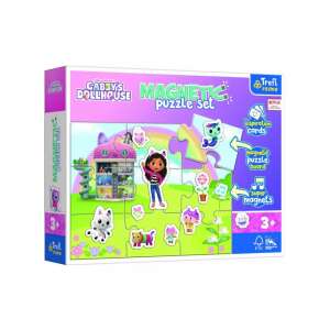 Set de puzzle magnetic Gabi's Dollhouse de la Trefl, un puzzle de 9 piese cu piese magnetice și cărți de inspirație pentru joacă creativă - Trefl Puzzle
