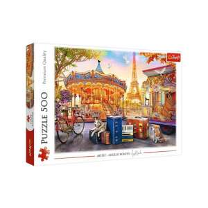 Puzzle Trefl 500 de piese, caruselul din Paris cu Turnul Eiffel în fundal - Puzzle 3D & Puzzle cu burete