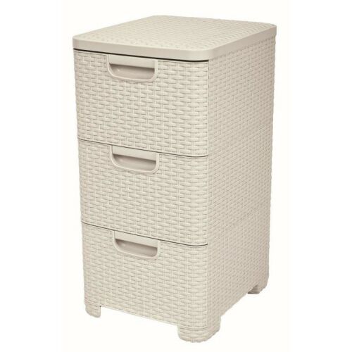 Curver Style Rattan 3-Drawer Cream Cabinet, plastic storage unit