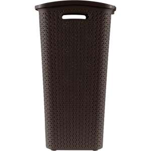 CURVER "My Style" Rattan Laundry Basket with Lid, Dark Brown, 55L, front view - Curver Laundry Basket