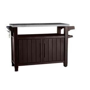 Keter Unity XL Dark Brown Outdoor Kitchen Cart with Stainless Steel Top - Curver Outdoor grill table