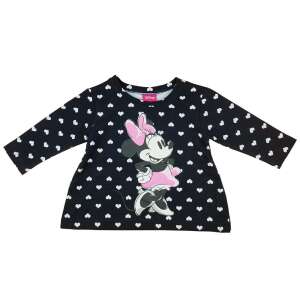 Disney Minnie egér mintás hosszú ujjú tunika kislányoknak, sötétkék színben, fehér szívecskékkel - Gyerek hosszú ujjú póló