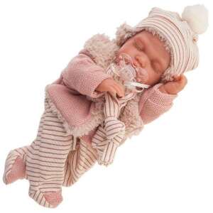 Antonio Juan puhatestű baba csíkos ruhában, cumival 29 cm-es