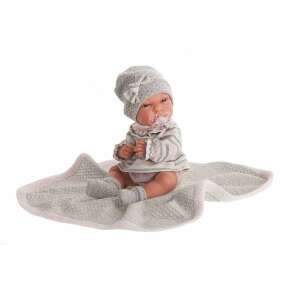 Antonio Juan Puppe im grau gestreiften Outfit mit Decke, 33 cm - Antonio Juan Baba