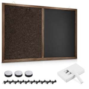 Navaris magnetic memo board with cork and chalkboard, 90 x 60 cm, brown frame, includes chalk, magnets, and push pins - Navaris