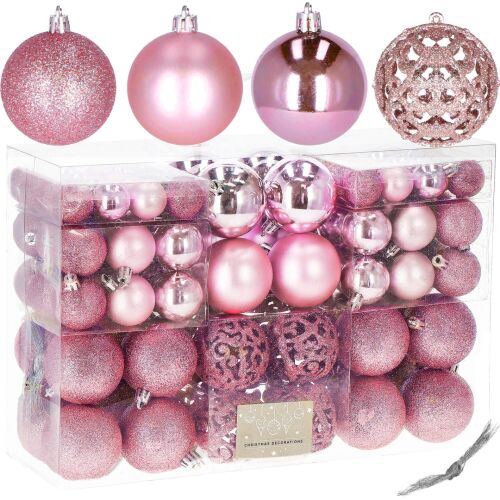 Springos 100-teiliges rosa Weihnachtskugel-Set, 3/4/6 cm, Glitzer-, Matt- und Perlenfinish