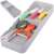 Grey plastic cutlery organizer with two compartments, with utensils and a peeler