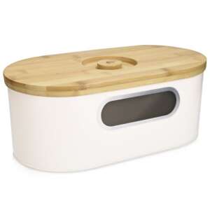 White bread box with bamboo lid and window, Navaris - Navaris