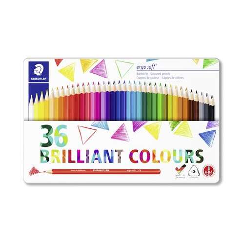 STAEDTLER Ergo Soft 157 colored pencils, 36 brilliant colors, metal tin