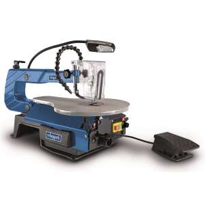 Scheppach DECO-XLS scroll saw with foot pedal control, LED light, adjustable speed, and dust extraction - Scheppach
