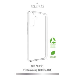 Puro 0.3 Nude Samsung Galaxy A34 case, made from recycled materials, plastic free packaging - Puro