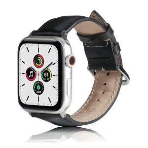 Pótszíj (egyedi méret, szilikon, bőr hatású, állítható) FEKETE Apple Watch Series 2 38mm, Apple Watch Series 1 38mm, Apple Watch Series 6 40mm, Apple Watch Series 8 41mm, Apple Watch Series 3 74889457 