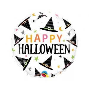 Qualatex Happy Halloween Boszorkánykalap Fólia Lufi, 46cm - Godan