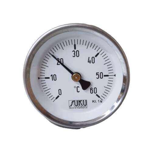 Bimetalový teplomer 63/0+60°C/100mm G1/2, priemer 63mm, rozsah teplôt 0-60°C, značka SUKU