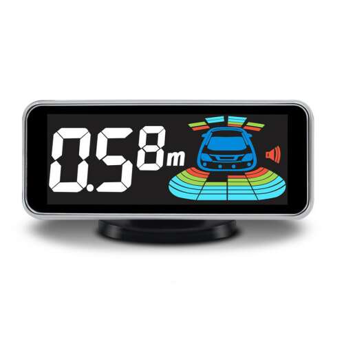 REC Professzionális parkoló radar rendszer 6 szenzorral, a kijelzőn látható a távolság az akadálytól