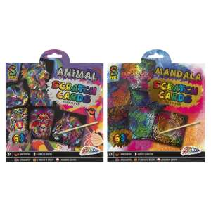 Grafix Scratch Cards Tier und Mandala, 6 Karten, 19,5x19,5cm, Kratzbild für Kinder - Grafix