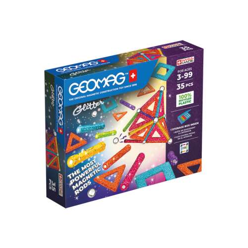 Geomag Glitter Panouri Reciclate 35 piese jucărie magnetică de construcție cutie
