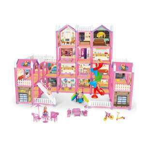 Pink multi-level dollhouse with furniture and dolls, perfect for imaginative play - Nonbrand Dollhouse