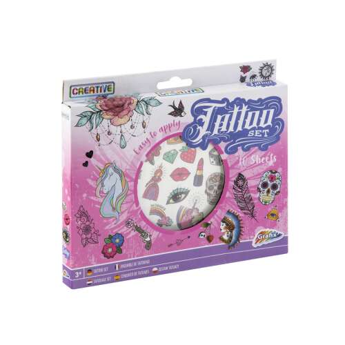 Set tatuaje Grafix pentru fete, 10 coli, modele cu unicorni și florale