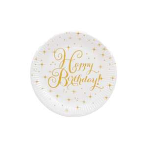 Farfurii de hârtie Happy Birthday, pachet de 6, 23 cm, design auriu - Fate de masa de petrecere