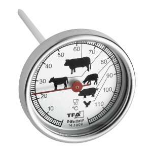 TFA 14.1002 Bimetal Meat Thermometer, 0-120°C, for cooking meat, with recommended temperatures for different types of meat, with probe - Kitchen Thermometer