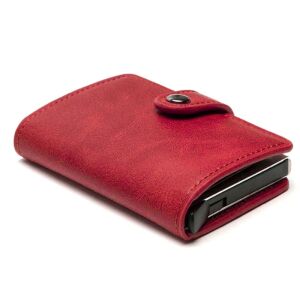 iUni P2 Dark Red RFID Wallet closed, angled view - Men's Wallet