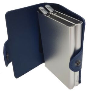 Portofel iUni P3 RFID cu sloturi duble pentru carduri, 2 compartimente, capacitate pentru 6 carduri, Albastru - Vedere deschisă - Accesorii pentru femei