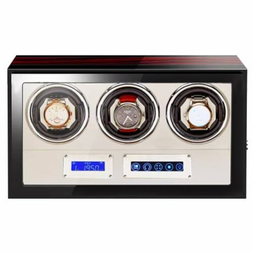 iUni Luxury Mahogany 3-Watch Winder with LCD Display