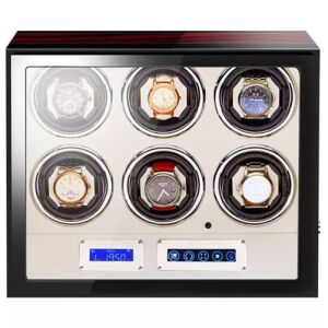 iUni Luxury 6-Watch Winder with Mahogany and Cream Finish - Dressing Accessory