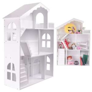 Lulilo Calla XXL 2 az 1-ben könyvespolc és babaház, fehér, 116cm magas, mindkét oldalát mutatja a könyvespolcnak - Babaház