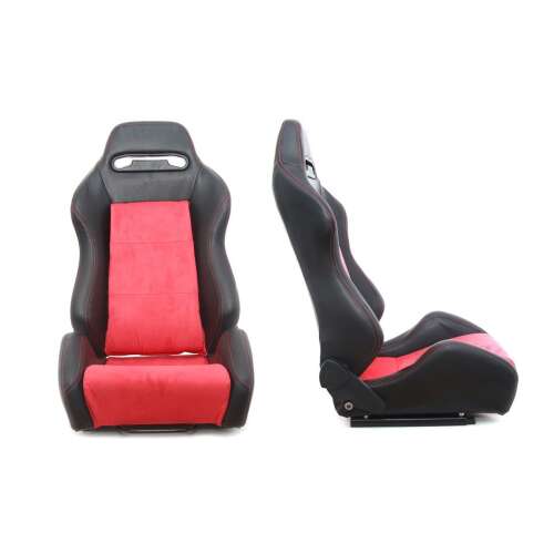 Sport ülés R-Look fekete bőr - Piros, fekete és piros sport ülés, verseny ülés, kagyló ülés, autóverseny ülés, autó ülés csere, utólagos autó ülés